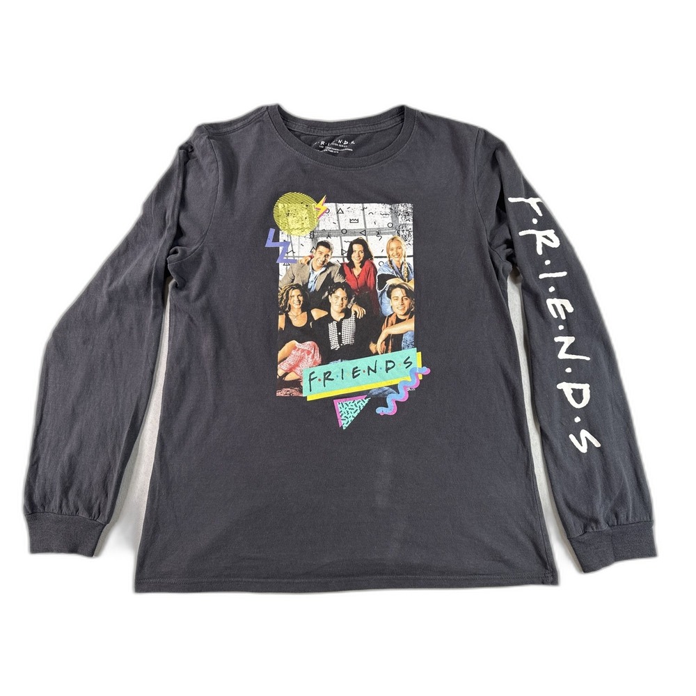 Friends TV Show Long Sleeve Graphic Tee Black Large Cotton Crewneck Retro Style